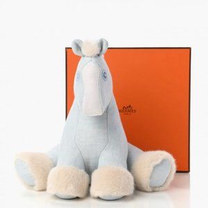 NEW HERMES Peluche Baby Hermy Plush Stuffed Animal Blue w Box